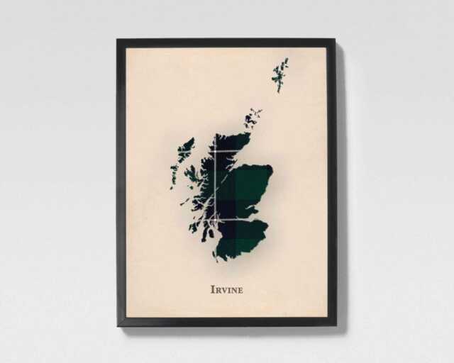 Clan Irvine Scottish Tartan Map - Of Scotland Family Wall Decor, Ready To Hang - image 1