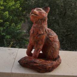Sitting Cat Sculpture, Lover Gift, Collectible Item, Paper Mache Sculpture - thumbnail 3