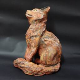 Sitting Cat Sculpture, Lover Gift, Collectible Item, Paper Mache Sculpture - thumbnail 2