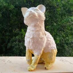 Sitting Cat Sculpture, Lover Gift, Collectible Item, Paper Mache Sculpture - thumbnail 4