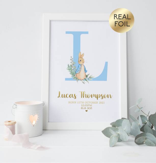 Peter Rabbit Beatrix Potter Personalised Print, Birthday New Baby Christening - image 1