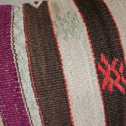 50cm - Or 20Inch Vintage Kilim Cushion Cover Handwoven - Boho Purple Mauve Black White Stripes With Motifs - thumbnail 3