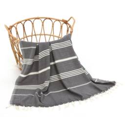 Hand Loomed Turkish Cotton Beach Towel, Orange Striped Hammam Towel - thumbnail 2