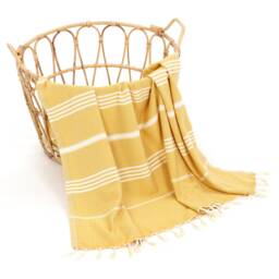 Hand Loomed Turkish Cotton Beach Towel, Orange Striped Hammam Towel - thumbnail 3