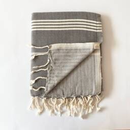 Hand Loomed Turkish Cotton Beach Towel, Orange Striped Hammam Towel - thumbnail 4
