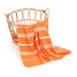 Hand Loomed Turkish Cotton Beach Towel, Orange Striped Hammam Towel - thumbnail 1