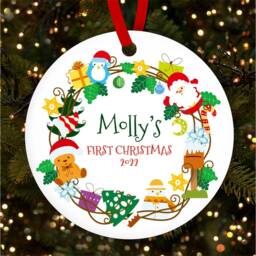 Festive Wreath Name Round Bauble Personalised Christmas Tree Ornament Decoration
