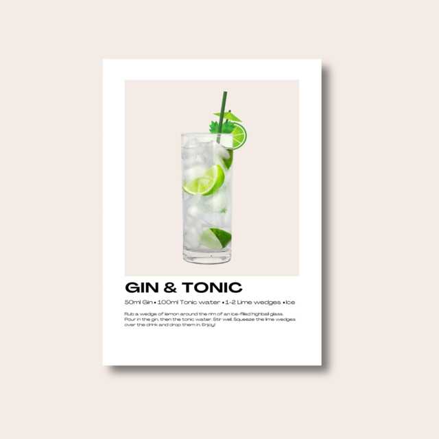 Gin & Tonic Cocktail Print - Art Recipes Gifts Kitchen Poster - image 1