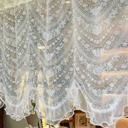 White Embroidered Sheer Lace Curtain French Floral Valance - thumbnail 3
