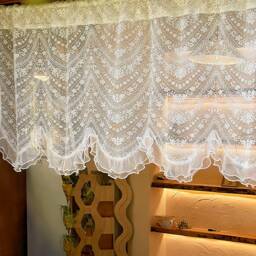 White Embroidered Sheer Lace Curtain French Floral Valance - thumbnail 2
