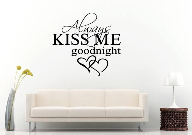 Always Kiss Me Good Night Two Love Hearts Words Sleep Quote Saying Bedroom Sleeping Room Wall Decal Vinyl Sticker Mural Decor L1160 - image 1