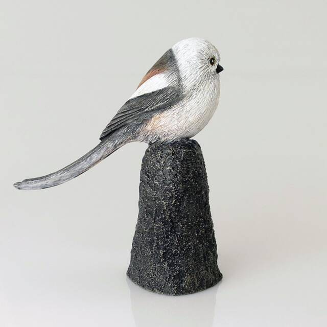 Long Tailed Tit Bird Statue Hand Cast Resin Figurine Bushtit Silver Throated Dasher - image 1