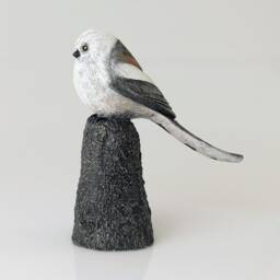 Long Tailed Tit Bird Statue Hand Cast Resin Figurine Bushtit Silver Throated Dasher - thumbnail 3