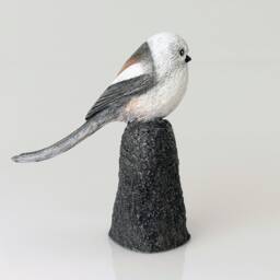 Long Tailed Tit Bird Statue Hand Cast Resin Figurine Bushtit Silver Throated Dasher