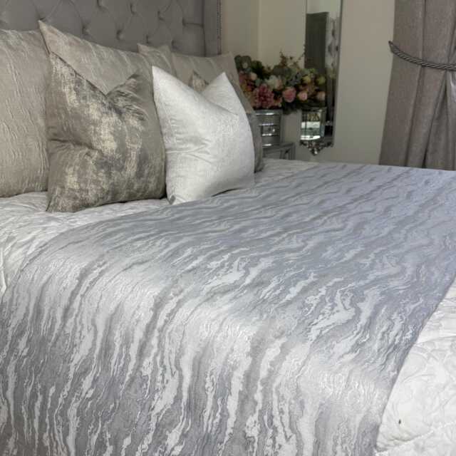 Handmade Marble Silver Bed Runner Luxury Hotel Style Throw - image 1
