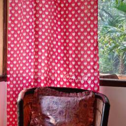 Floral Cottage Vintage Style Red Curtain Panels, Custom Made Curtains, Light Breezy Floral Trail Printed Cotton Drapes