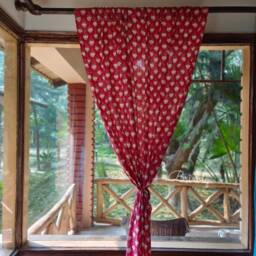 Floral Cottage Vintage Style Red Curtain Panels, Custom Made Curtains, Light Breezy Floral Trail Printed Cotton Drapes - thumbnail 4