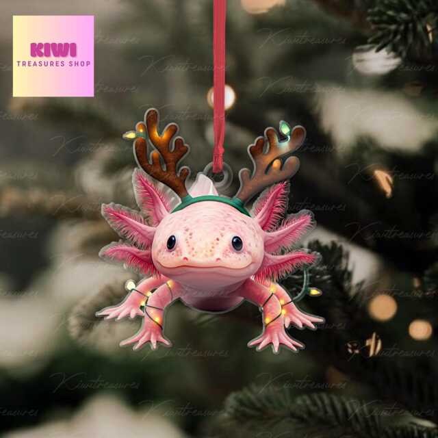 Pink Axolotl Ornament, Flat 2D Acrylic, Xmas Gift - image 1