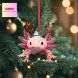 Pink Axolotl Ornament, Flat 2D Acrylic, Xmas Gift - thumbnail 4