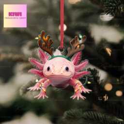 Pink Axolotl Ornament, Flat 2D Acrylic, Xmas Gift - thumbnail 1