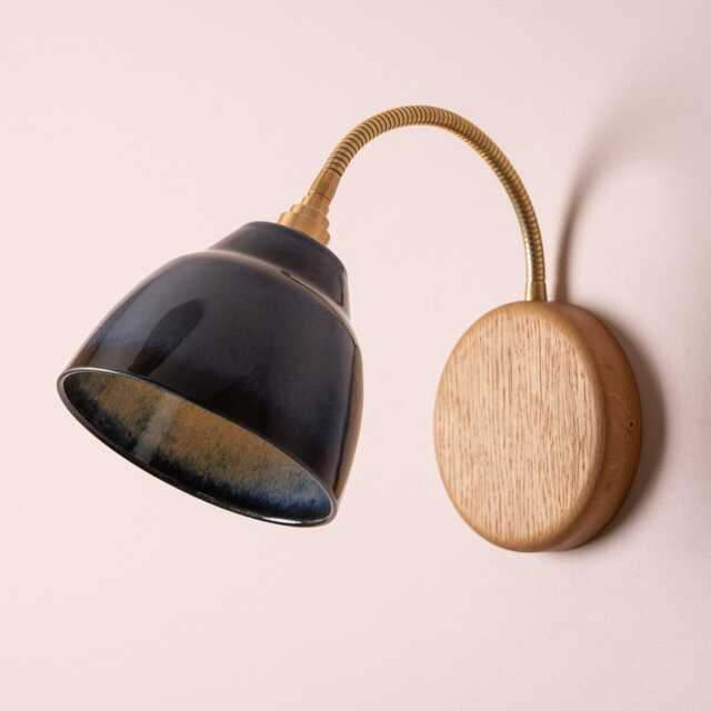 Blue Flex Wall Light in Brass/Nickel, Ceramic & Oak - Small Element - image 1