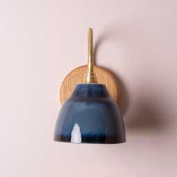 Blue Flex Wall Light in Brass/Nickel, Ceramic & Oak - Small Element - thumbnail 3