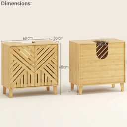 Bamboo Under Sink Bathroom Cabinet Freestanding Nordic Storage Unit With Adjustable Shelf & Slatted Doors - thumbnail 4