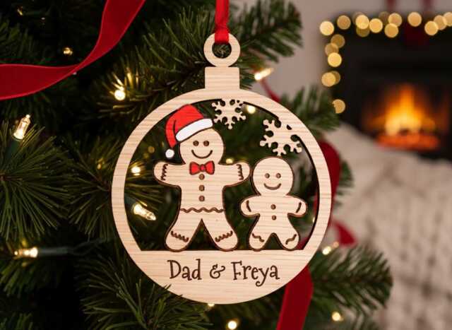 Single Dad & Child Christmas Tree Bauble, Personalised Gingerbread Decoration For A Daddy Their Son Or Daughter - image 1