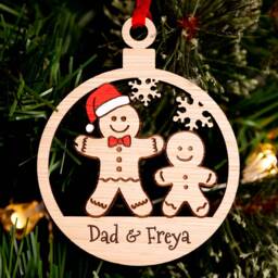 Single Dad & Child Christmas Tree Bauble, Personalised Gingerbread Decoration For A Daddy Their Son Or Daughter - thumbnail 2