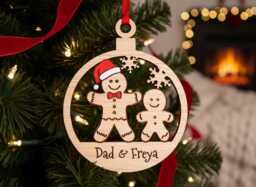 Single Dad & Child Christmas Tree Bauble, Personalised Gingerbread Decoration For A Daddy Their Son Or Daughter - thumbnail 1