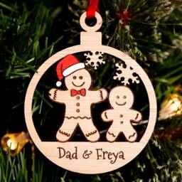Single Dad & Child Christmas Tree Bauble, Personalised Gingerbread Decoration For A Daddy Their Son Or Daughter - thumbnail 3