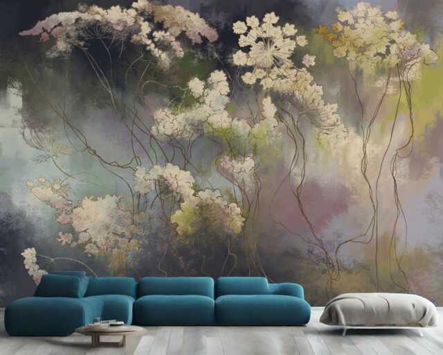 Wildflower Floral Wallpaper Mural, Painted Art Print, Peel & Stick - image 1