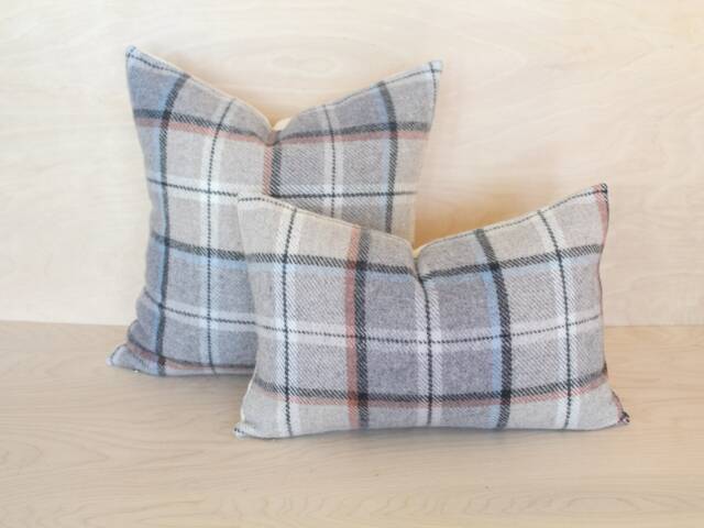 Pearl Plaid Wool Pillow Cover - Large-Scale Plaid, Light Farmhouse - Made To Order - image 1
