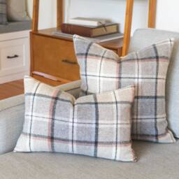 Pearl Plaid Wool Pillow Cover - Large-Scale Plaid, Light Farmhouse - Made To Order - thumbnail 2