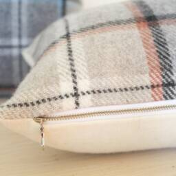 Pearl Plaid Wool Pillow Cover - Large-Scale Plaid, Light Farmhouse - Made To Order - thumbnail 3