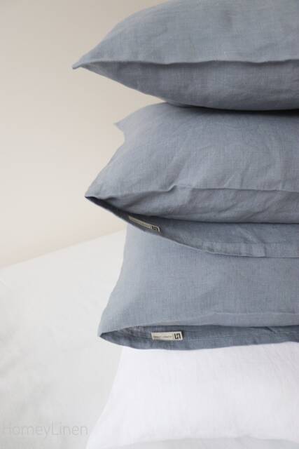 Softened Linen Pillowcase, Gray Blue, Handmade in Lithuania - image 1