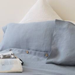 Softened Linen Pillowcase, Gray Blue, Handmade in Lithuania - thumbnail 2