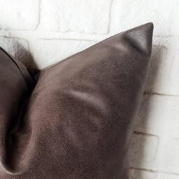 Olive Green Vegan Leather Pillow Cover Modern Rustic Stitched Square Design - thumbnail 4