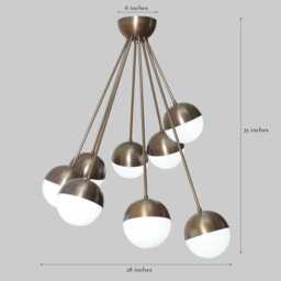 Raw Brass Sputnik Chandelier, Eight Glass Globe, Mid-Century Modern Pendant - thumbnail 2