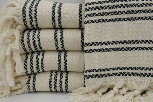 "Turkish Blanket, Turkish Bedspread, Black Striped Blanket, Bed Rug, Sofa Cover, Turkish Towel, Blanket, 71""x91" - image 1