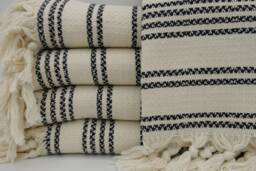 "Turkish Blanket, Turkish Bedspread, Black Striped Blanket, Bed Rug, Sofa Cover, Turkish Towel, Blanket, 71""x91" - thumbnail 1