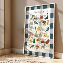 Educational Alphabet Chart Print With Navy Border, Colourful Playroom Toddler Room Wall Art - thumbnail 2