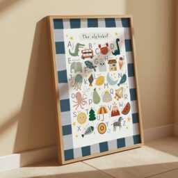 Educational Alphabet Chart Print With Navy Border, Colourful Playroom Toddler Room Wall Art - thumbnail 3