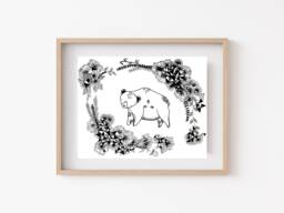"Floral Bear Art Print - Celestial Nursery Wall Black & White ""Keeper" - thumbnail 1