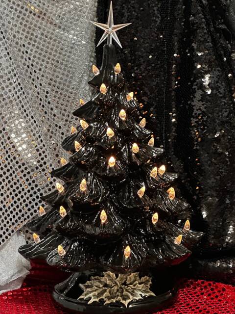 Handmade Glazed Black Ceramic Christmas Tree With Lights - Heirloom - image 1