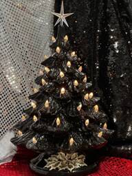 Handmade Glazed Black Ceramic Christmas Tree With Lights - Heirloom