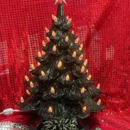 Handmade Glazed Black Ceramic Christmas Tree With Lights - Heirloom - thumbnail 2