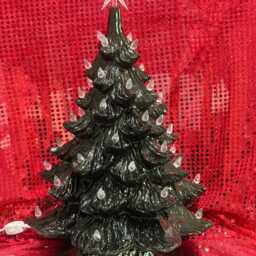 Handmade Glazed Black Ceramic Christmas Tree With Lights - Heirloom - thumbnail 3