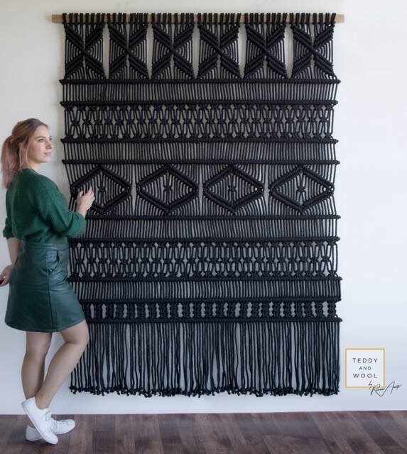 "Extra Large Macrame Wall Hanging - Black Tapestry ""Rosa" - image 1