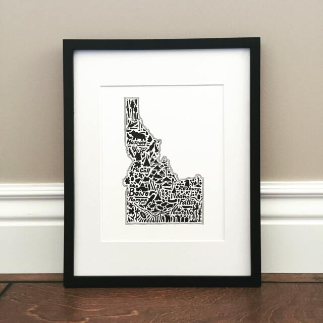 "Idaho Map Art Print Hand-Drawn Landmarks, Culture - 8.5"" X 11" - image 1
